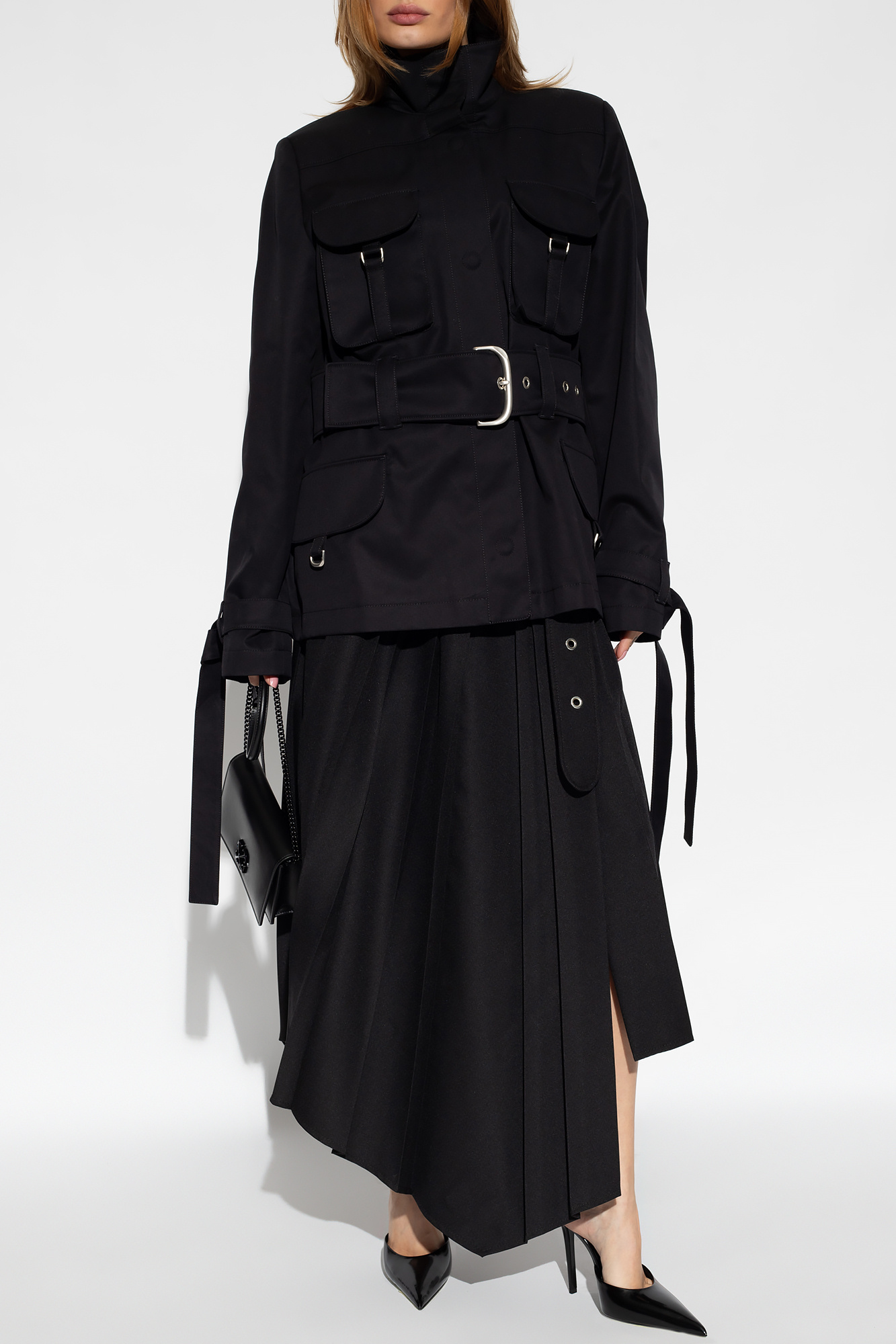 Off-white Belted Cotton-twill Jacket In Black | ModeSens